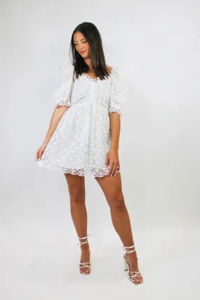 White Floral Eyelet Babydoll Mini Dress