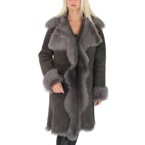 Womens Luxurious Toscana Long Coat Real Sheepskin Pamela Grey