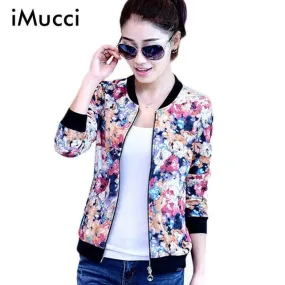 2016 New Autumn Vintage Coat Sweet Floral Print Bomber Jacket Women Long-sleeved Bomber Short Zipper Jacket Coats