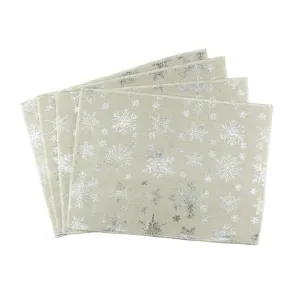 4pk Silver Artic Snowflake Linen Christmas Placemats