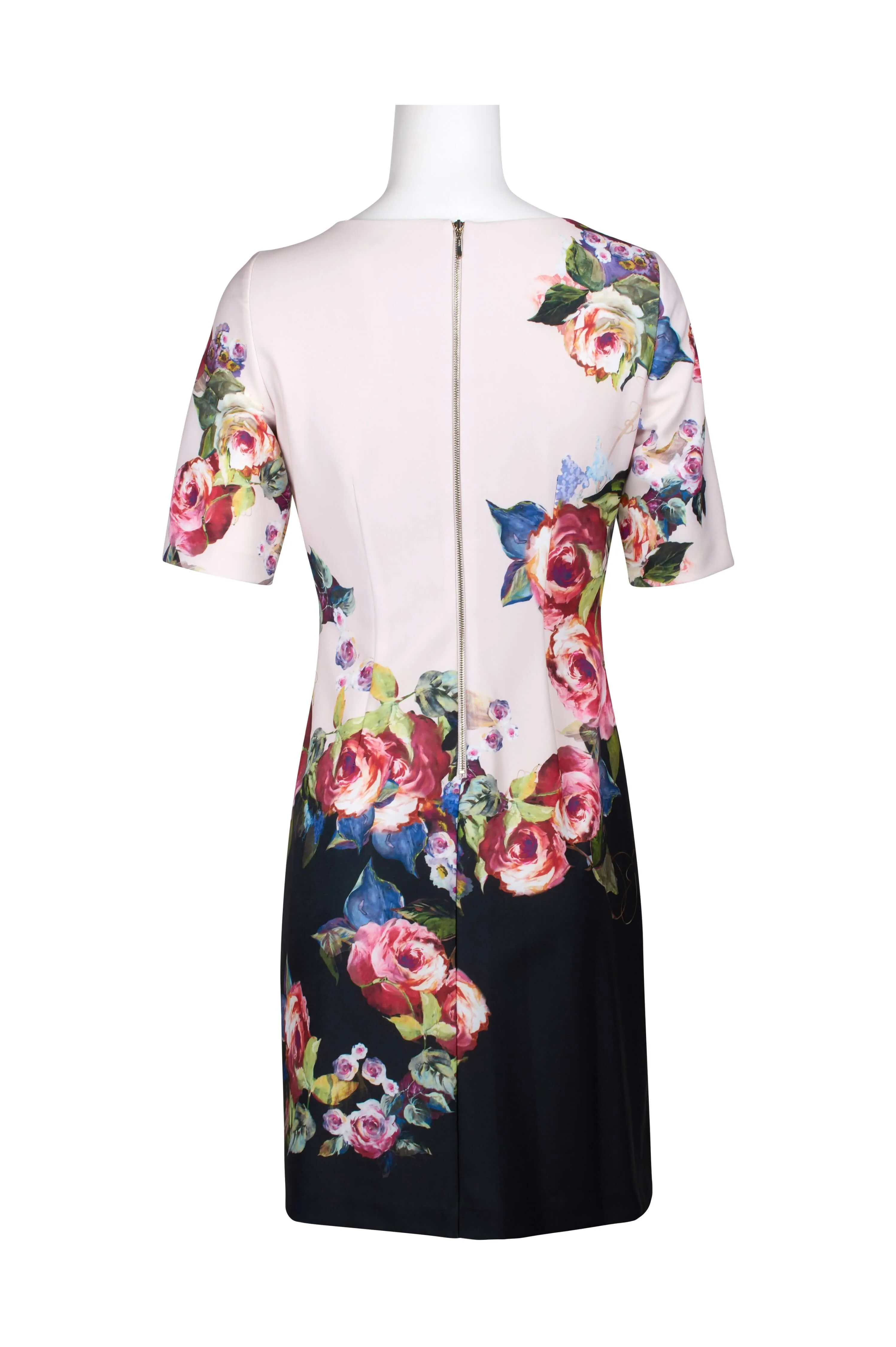 Adrianna Papell Boat Neck Short Sleeve Bodycon Zipper Back Floral Print Jersey Dress