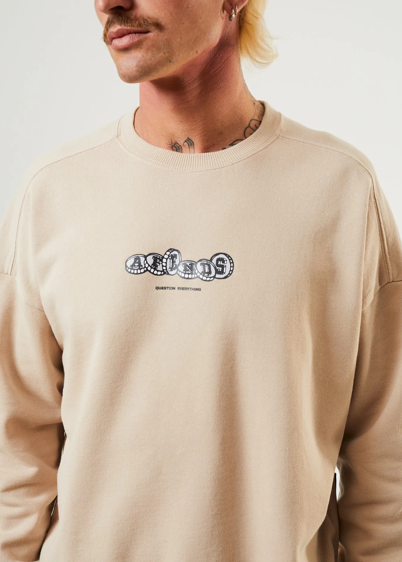 AFENDS Mens Crypto - Crew Neck Jumper - Bone