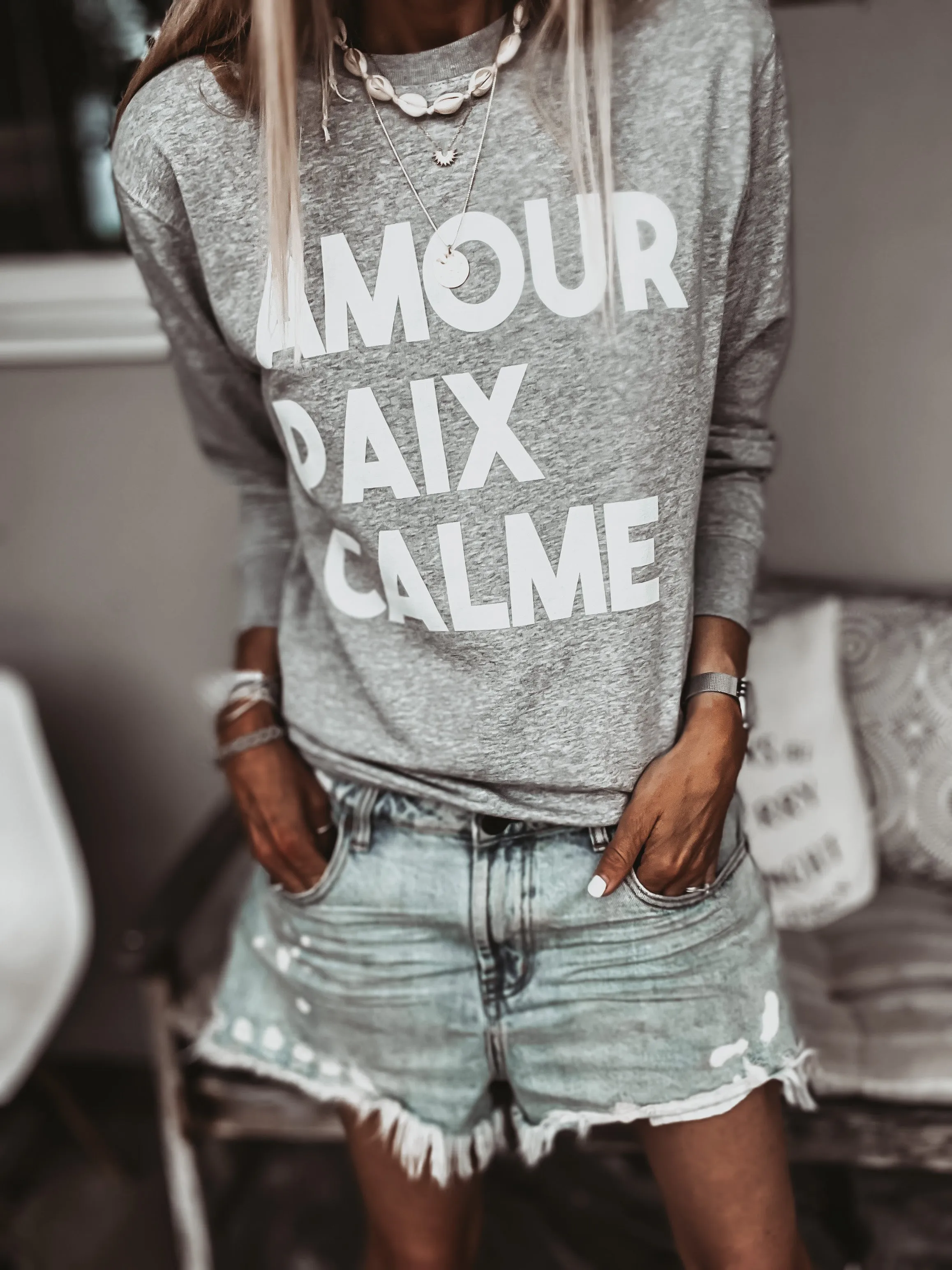 AMOUR PAIX CALME GREY/WHITE sweatshirt *NEW*