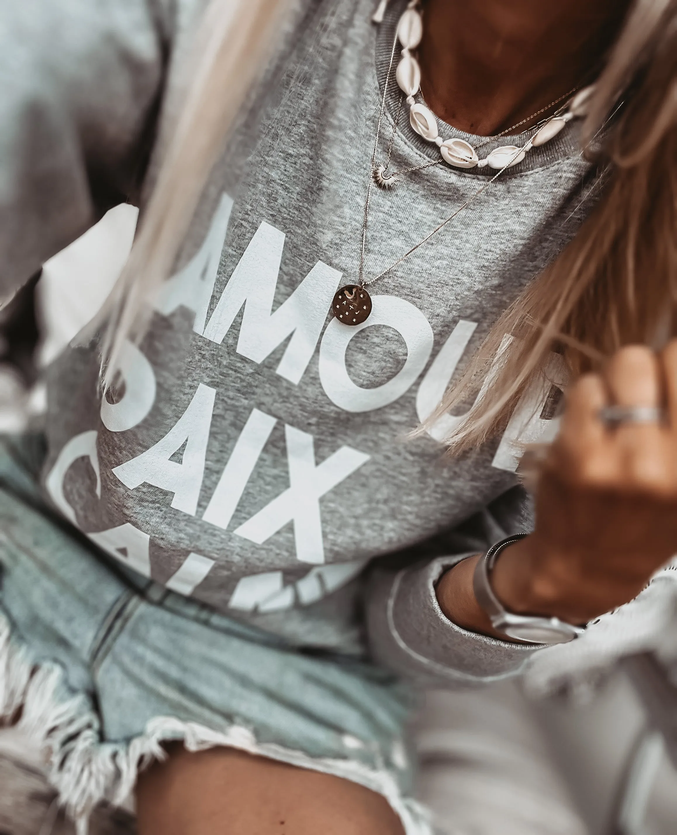 AMOUR PAIX CALME GREY/WHITE sweatshirt *NEW*