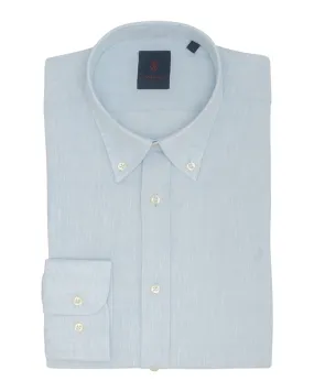 Aqua Blue Plain Slim Fit Long Sleeve Buttondown Collar Linen Shirt