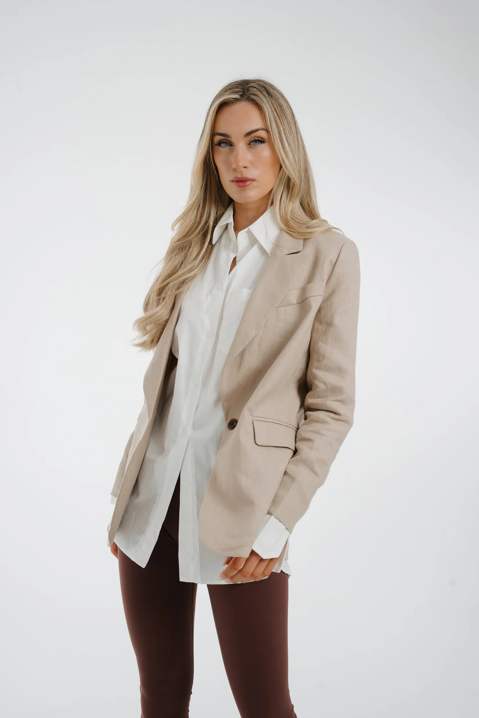 Arabella Linen Blazer In Taupe