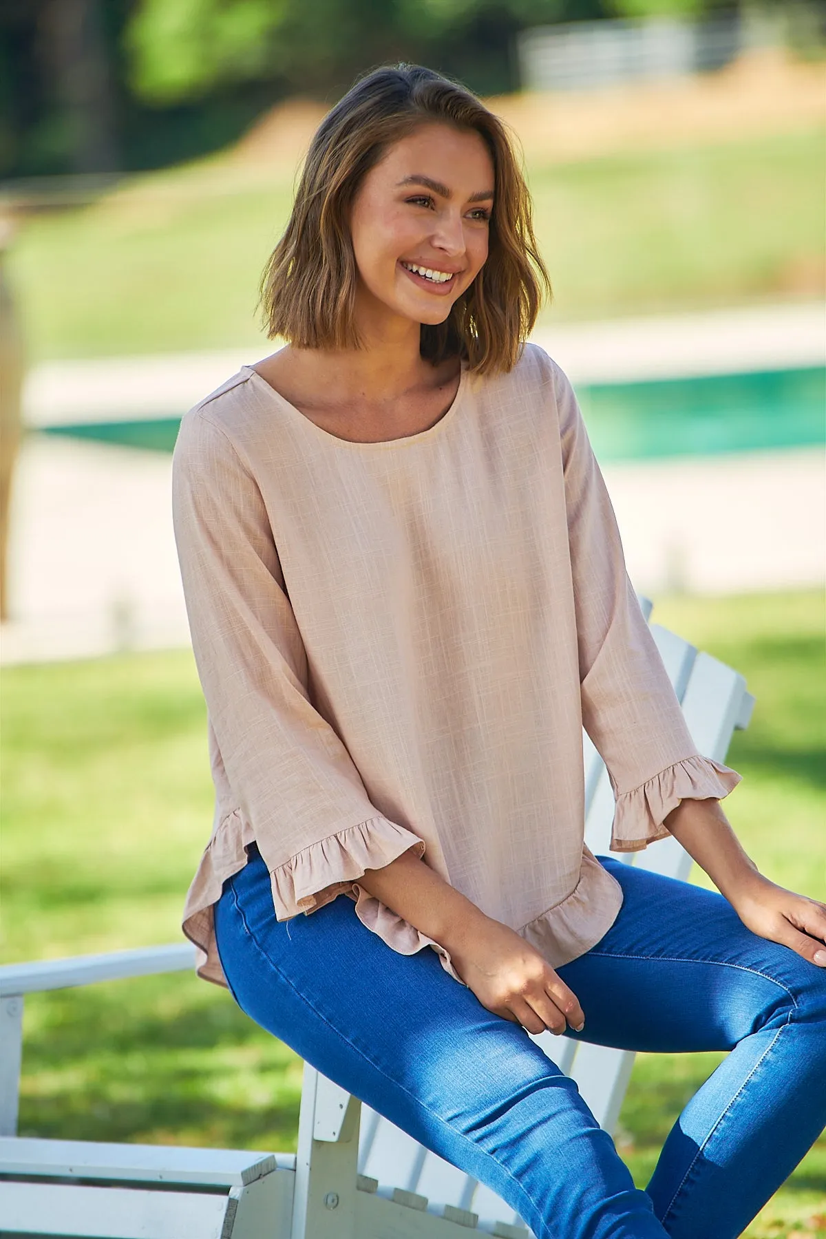 Aries Long Sleeve Pink Linen Top