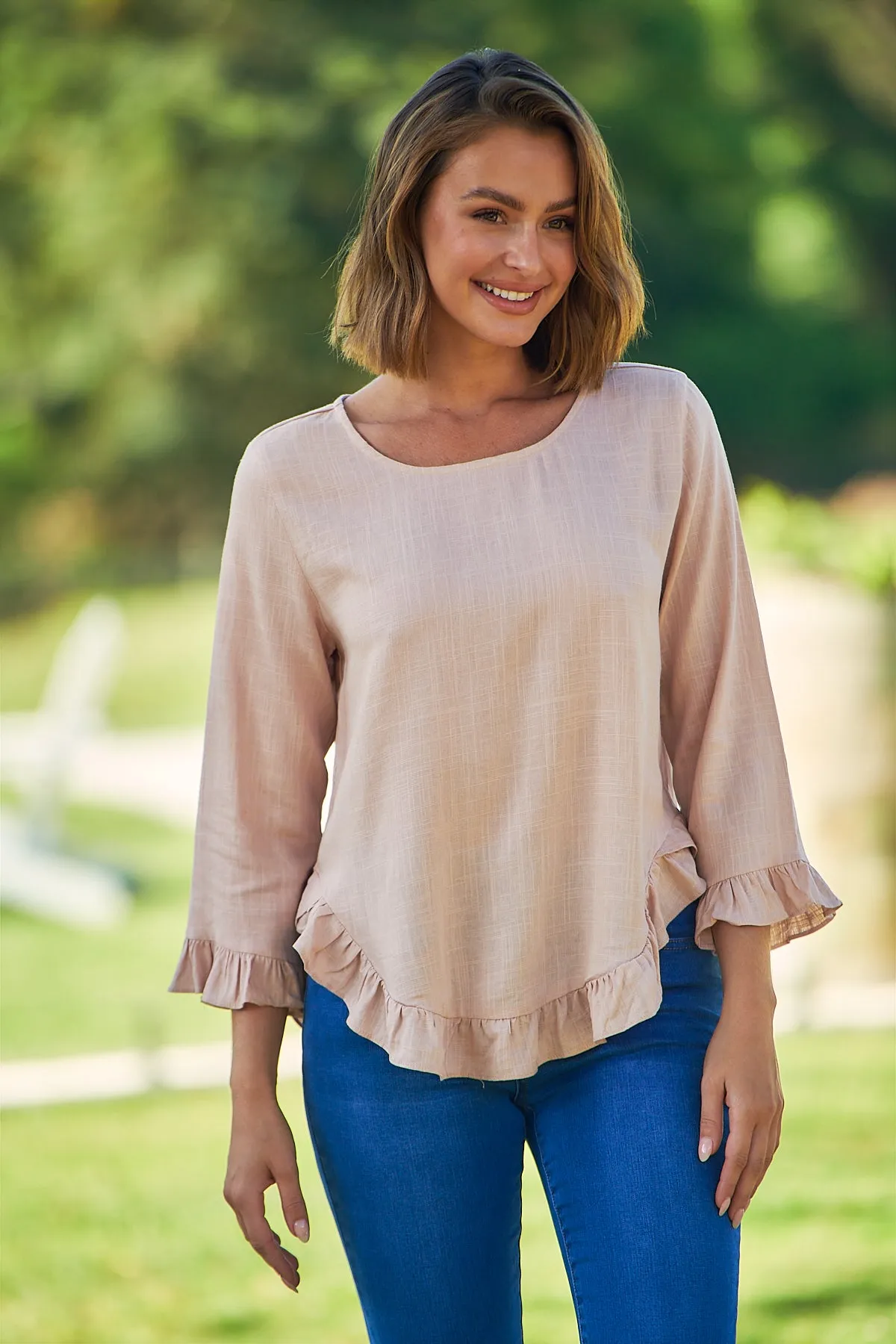 Aries Long Sleeve Pink Linen Top