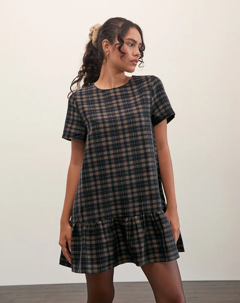 Asterin Mini Smock Dress in Navy Mustard Check