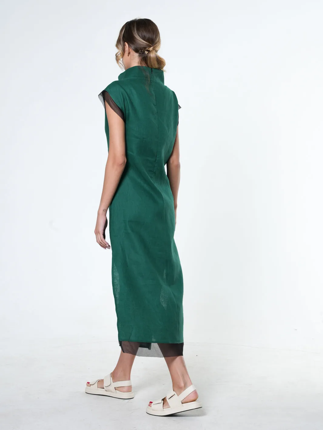 Asymmetrical Linen Dress In Green