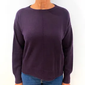 Aubergine Purple Slouchy Cashmere Crew Neck Jumper Medium