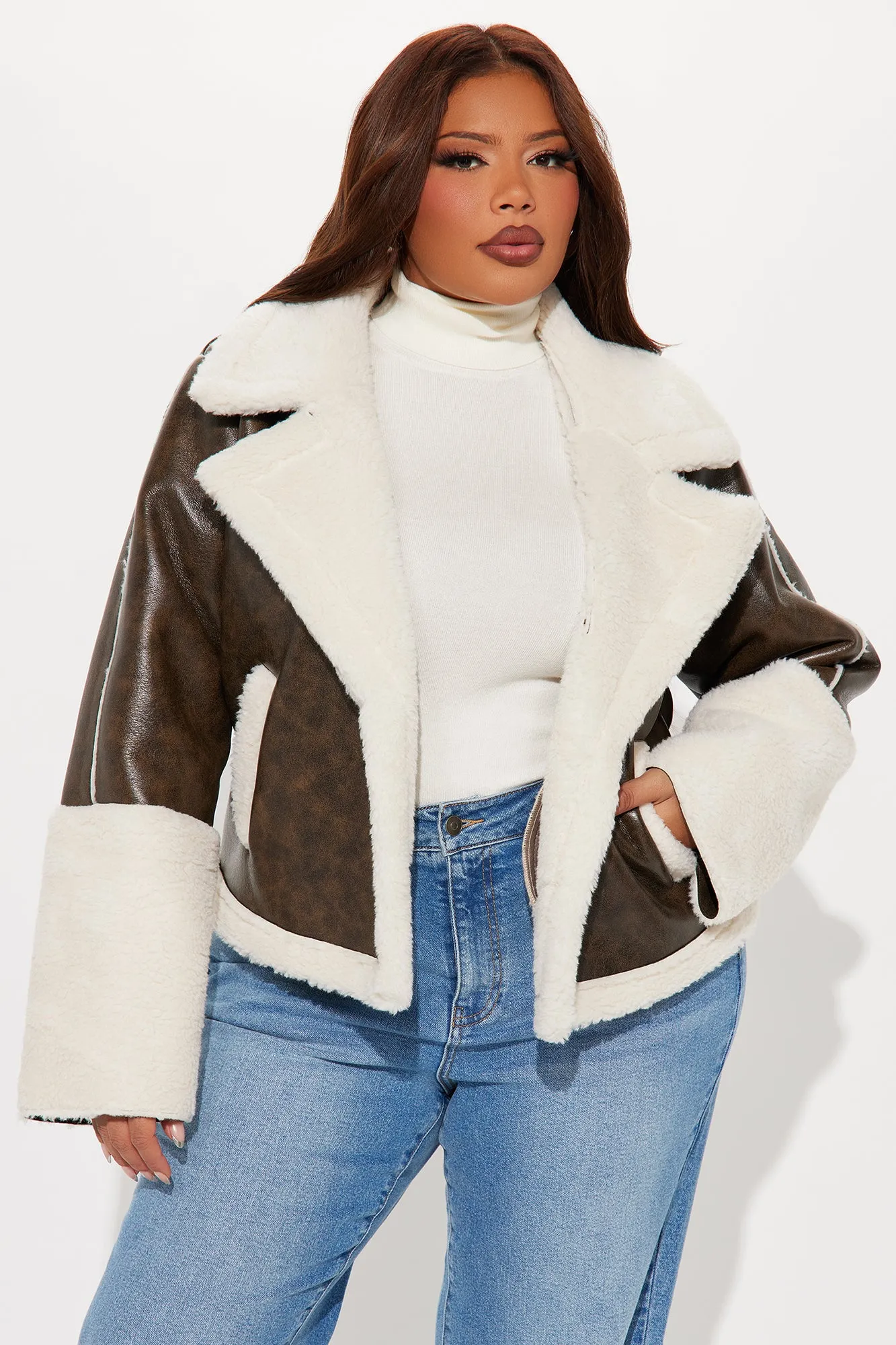 Back To Me Shearling Jacket - Brown/combo