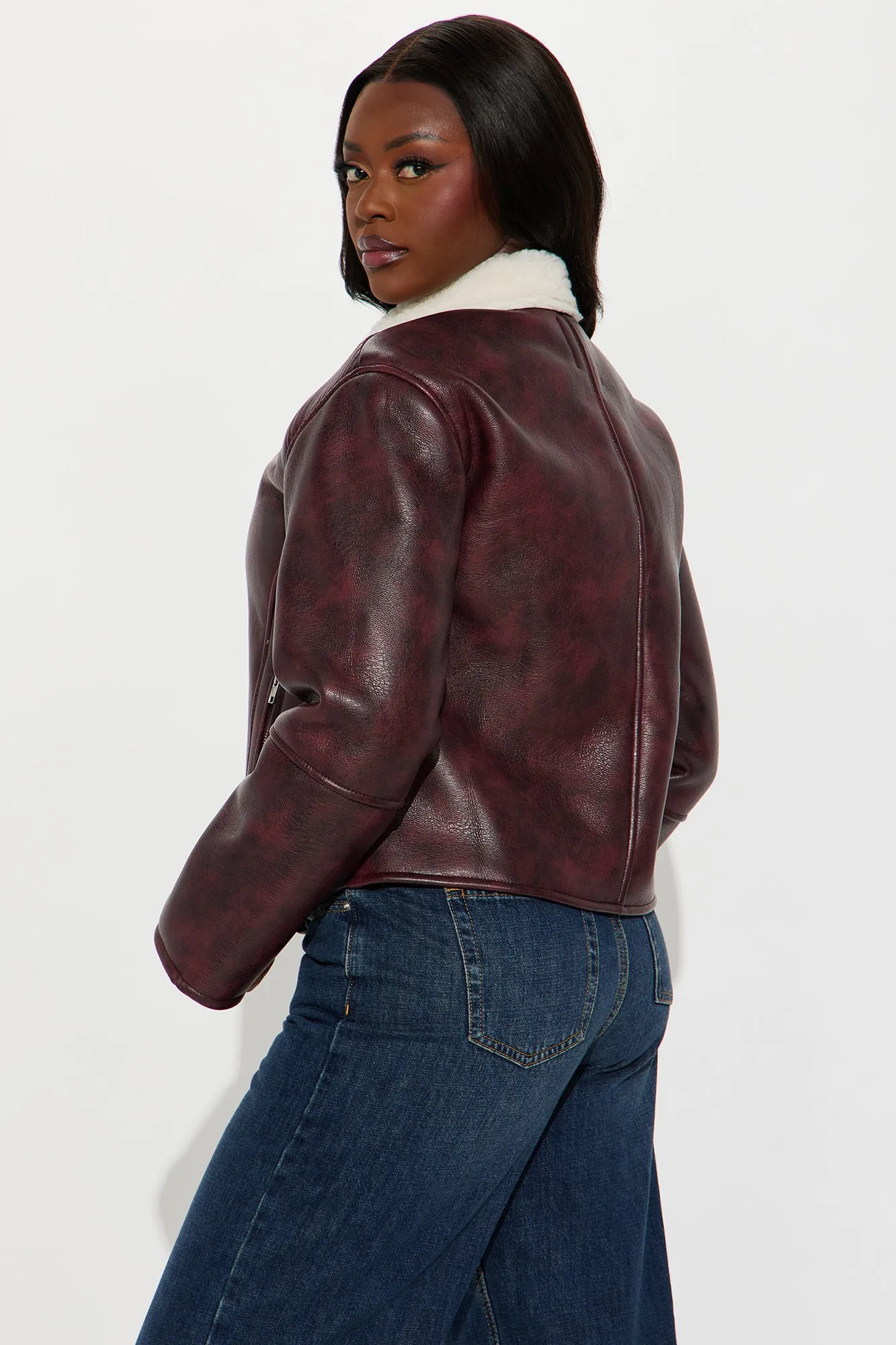 Bad Side Washed Moto Jacket - Burgundy