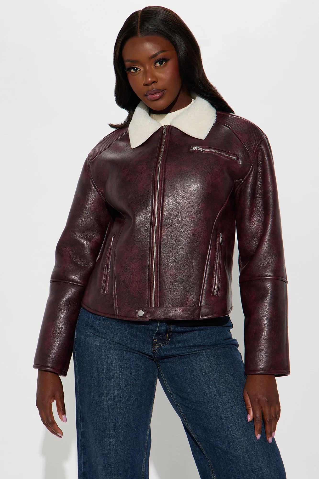 Bad Side Washed Moto Jacket - Burgundy