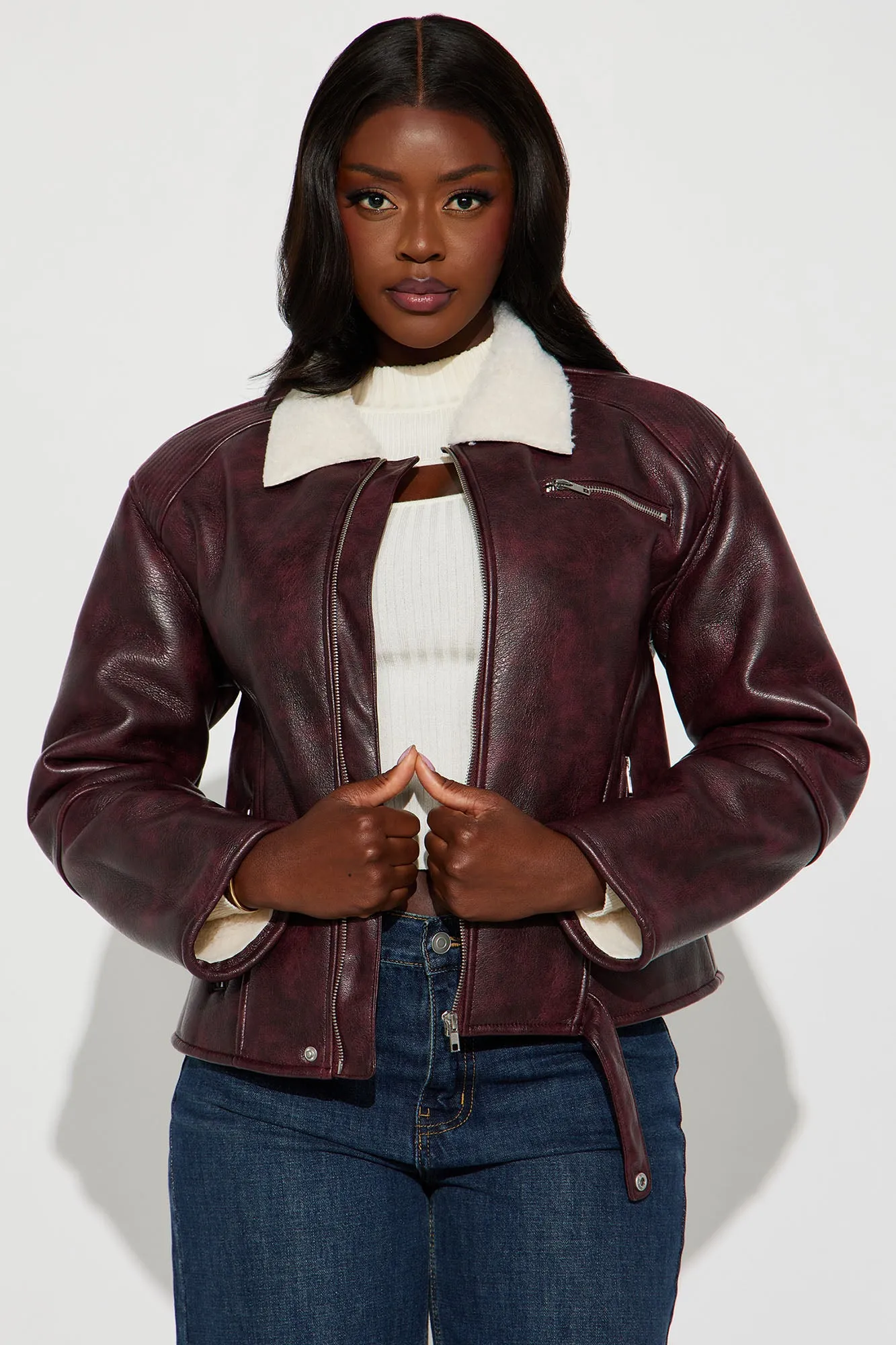 Bad Side Washed Moto Jacket - Burgundy