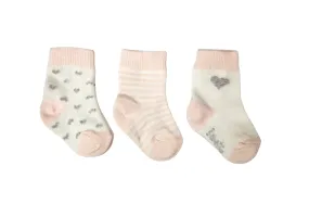 Bebetto Baby Girl Ankle Socks Hearts and Stripes 3Pk Pink (0-3mths)