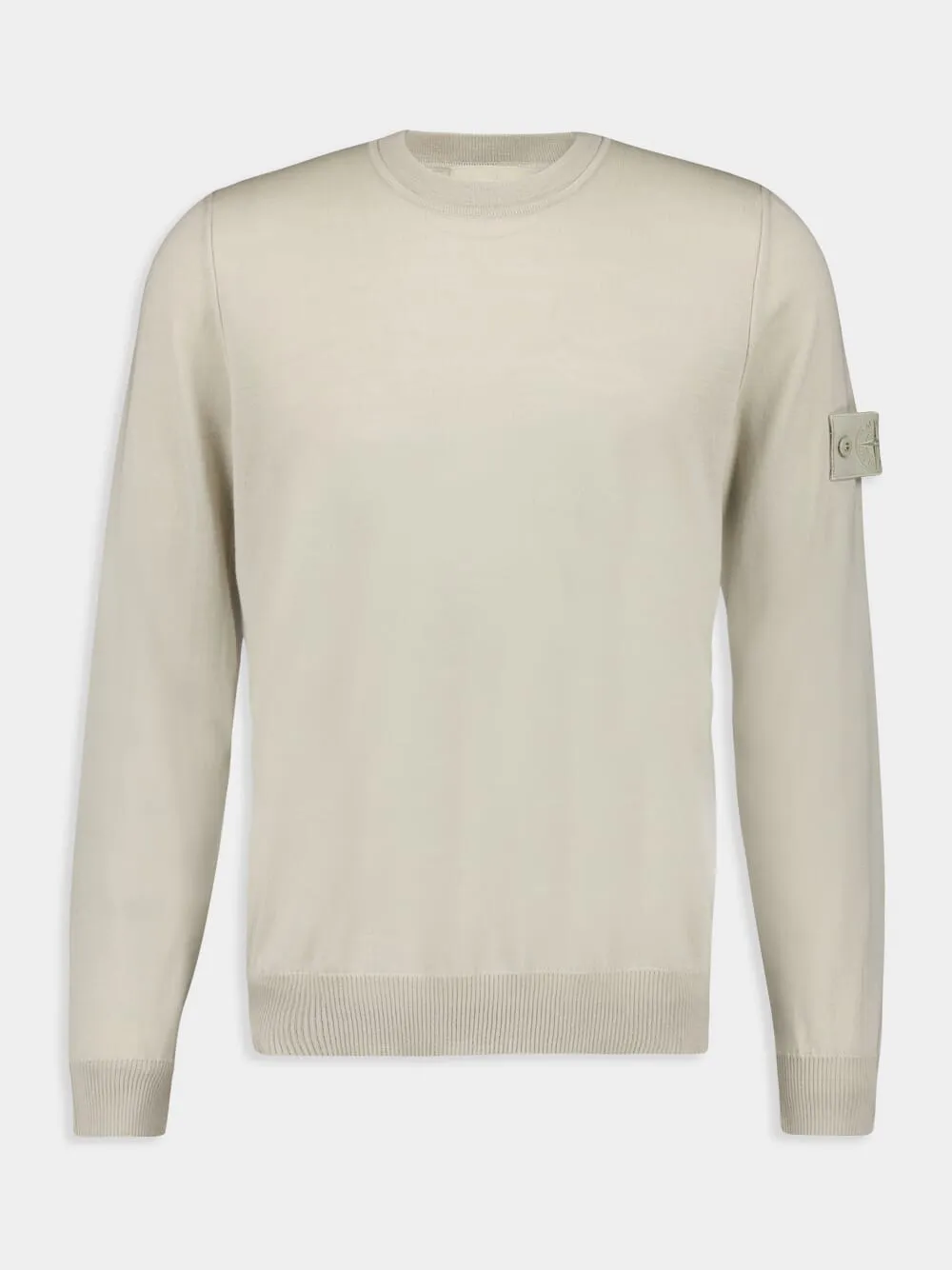 Beige Crewneck Jumper with Ribbed Details