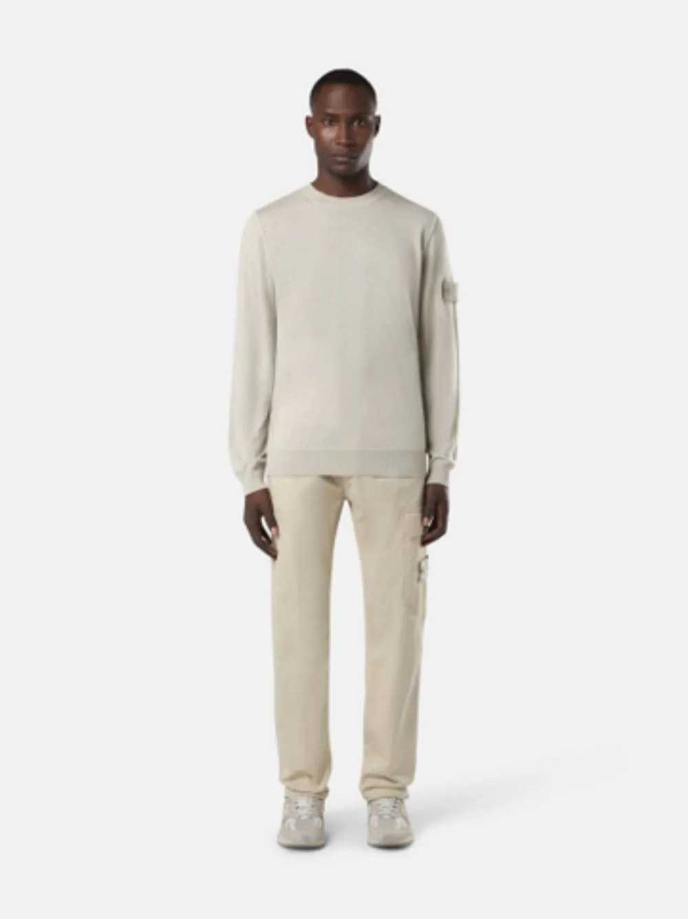 Beige Crewneck Jumper with Ribbed Details