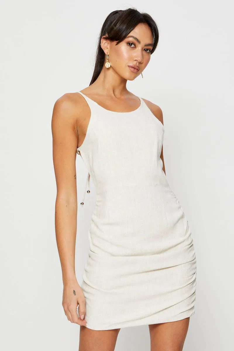 Beige Mini Dress Halter Neck