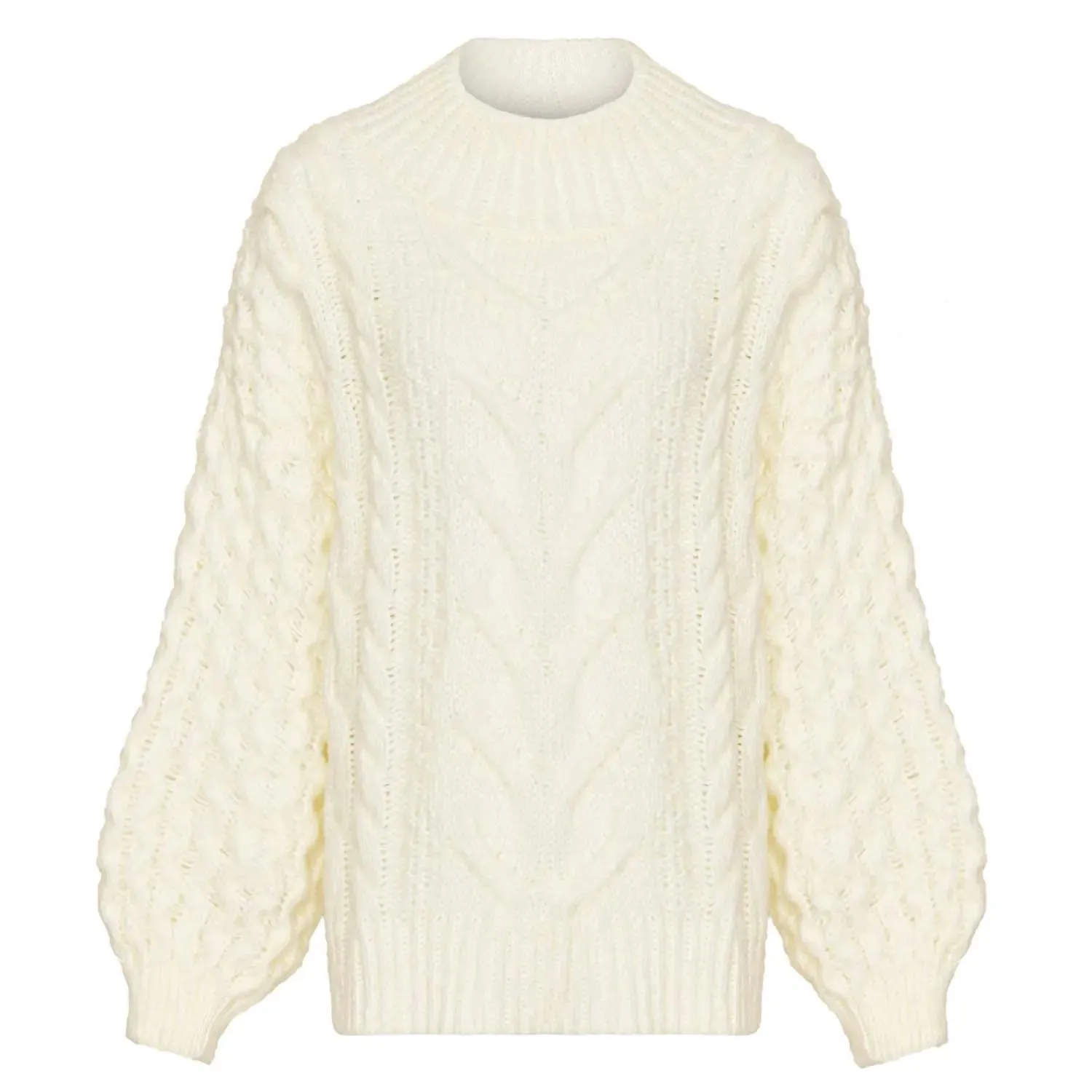 Bella Cable High Neck Jumper - Winter White