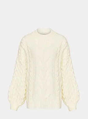 Bella Cable High Neck Jumper - Winter White