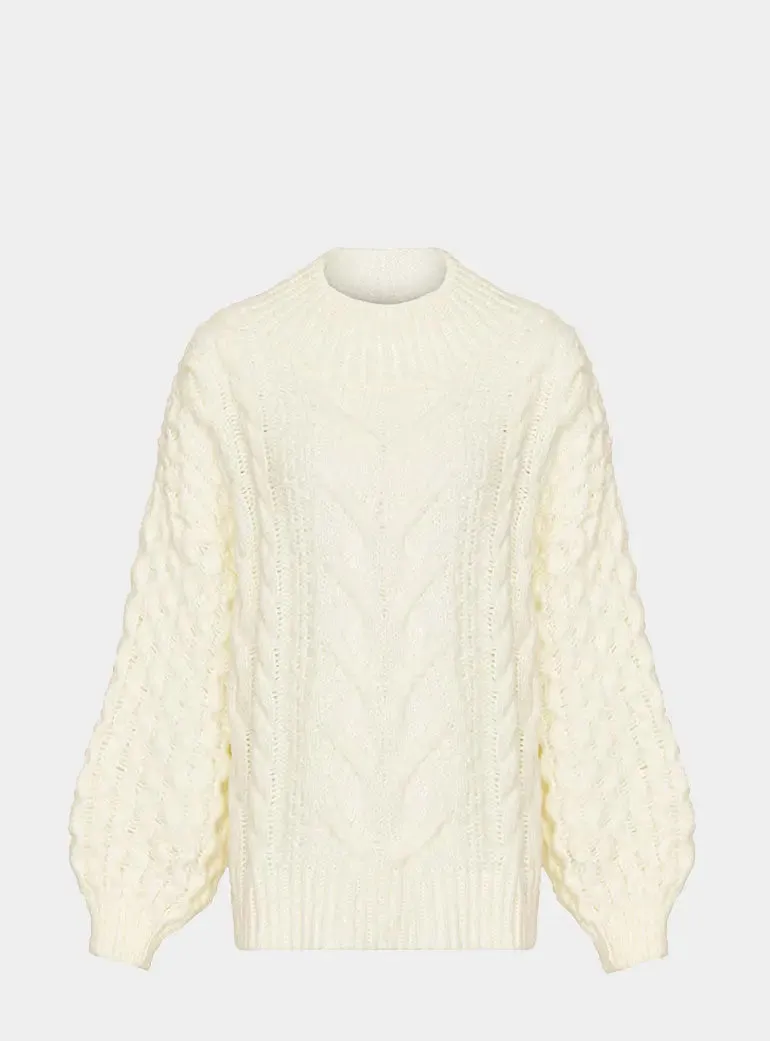 Bella Cable High Neck Jumper - Winter White