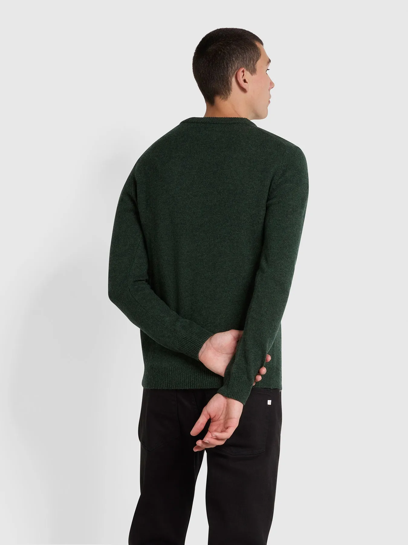 Birchall Crew Neck Lambswool Jumper In Evergreen