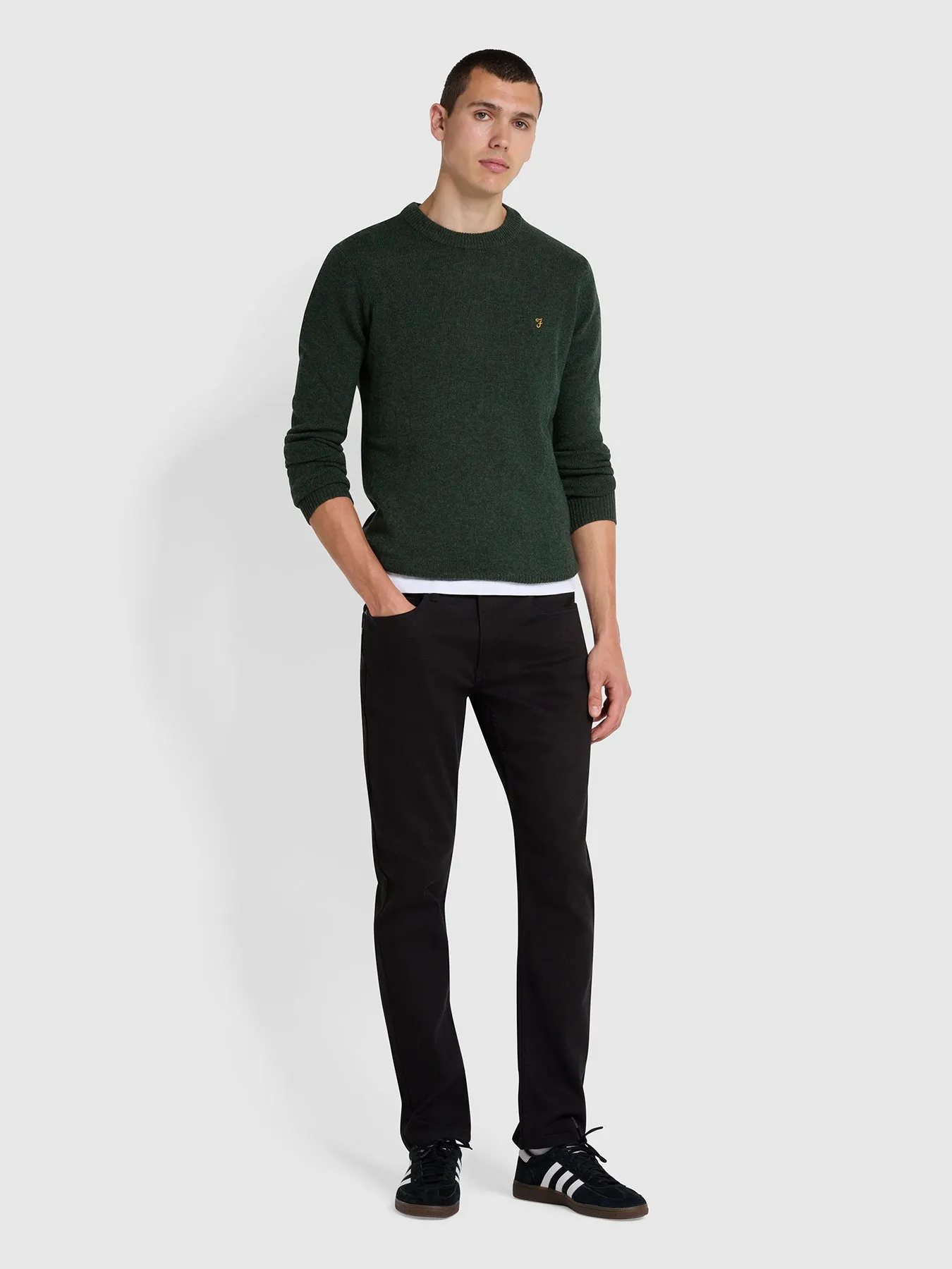 Birchall Crew Neck Lambswool Jumper In Evergreen