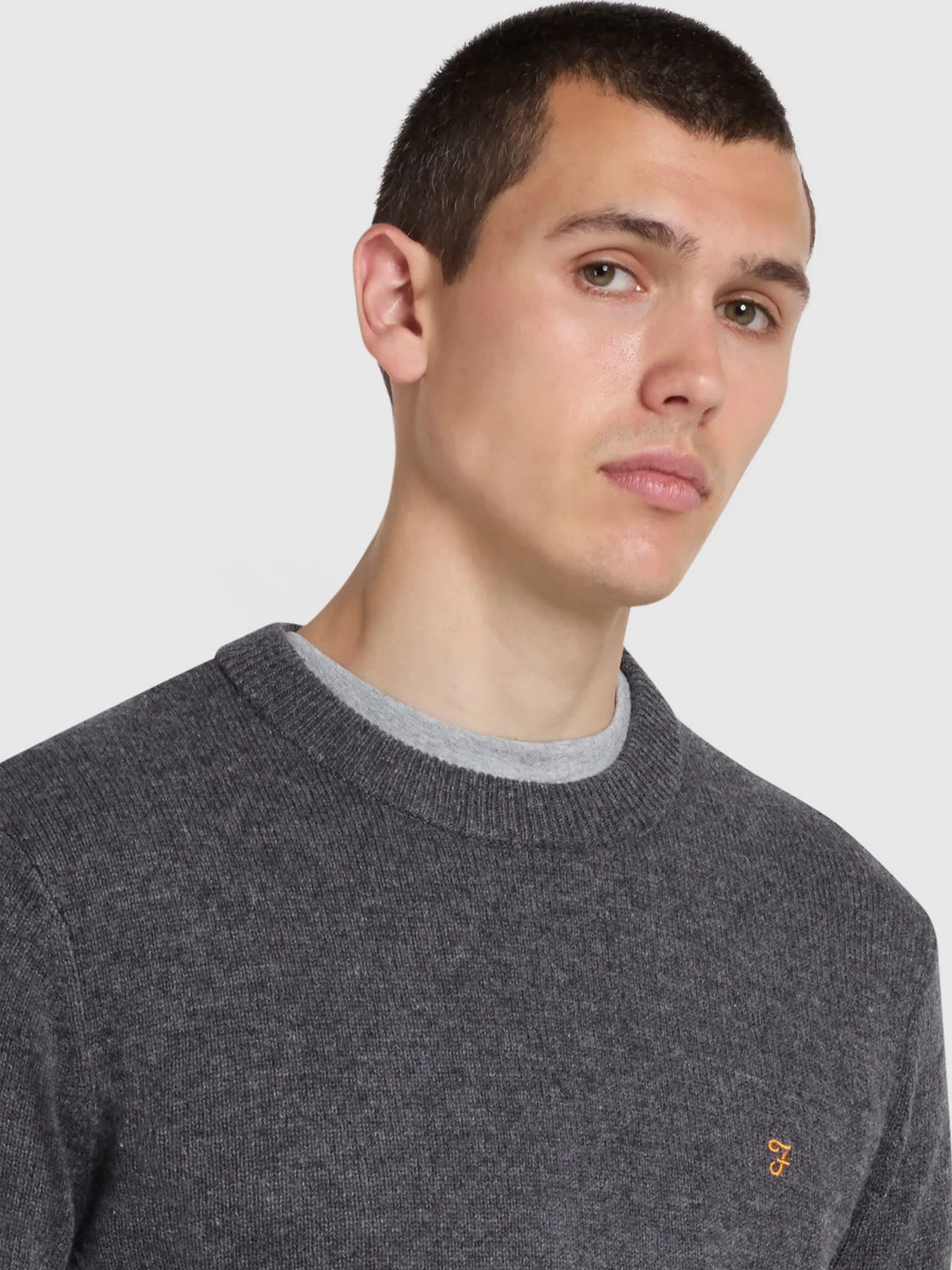 Birchall Crew Neck Lambswool Jumper In Farah Grey Marl