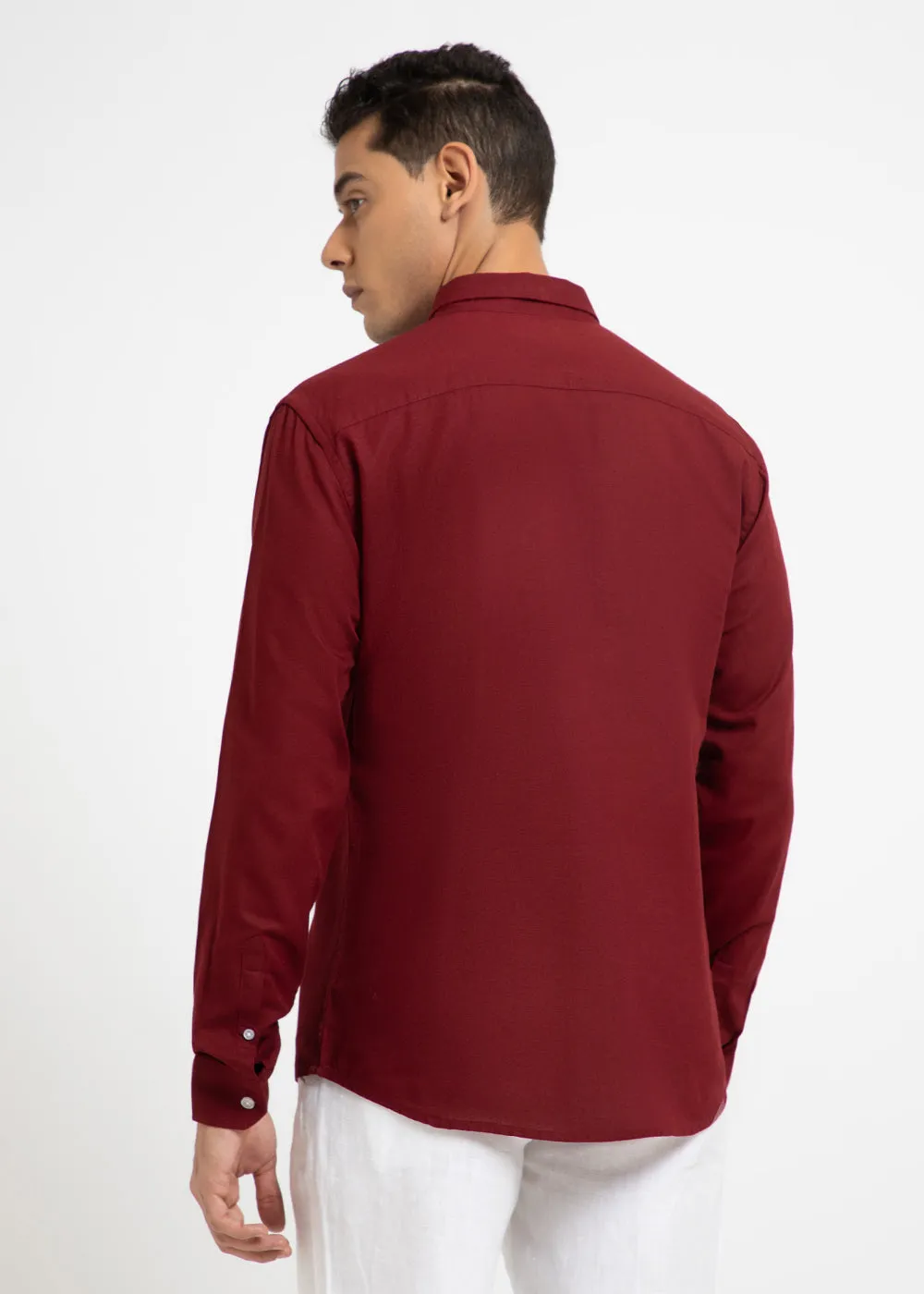 Bistre Maroon Cotton Linen Shirt