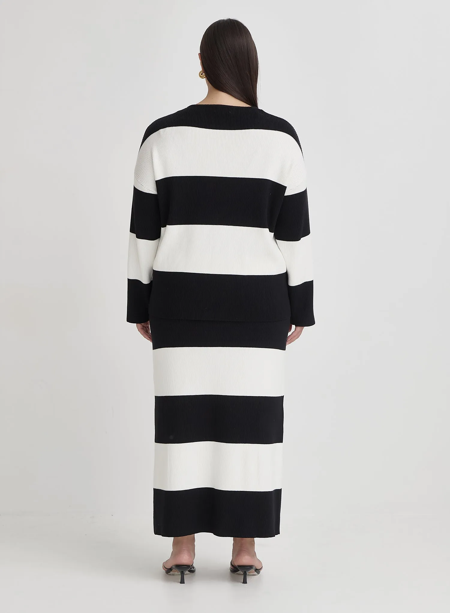 Black And Cream Plus Size Stripe Knitted Jumper- Jacqueline