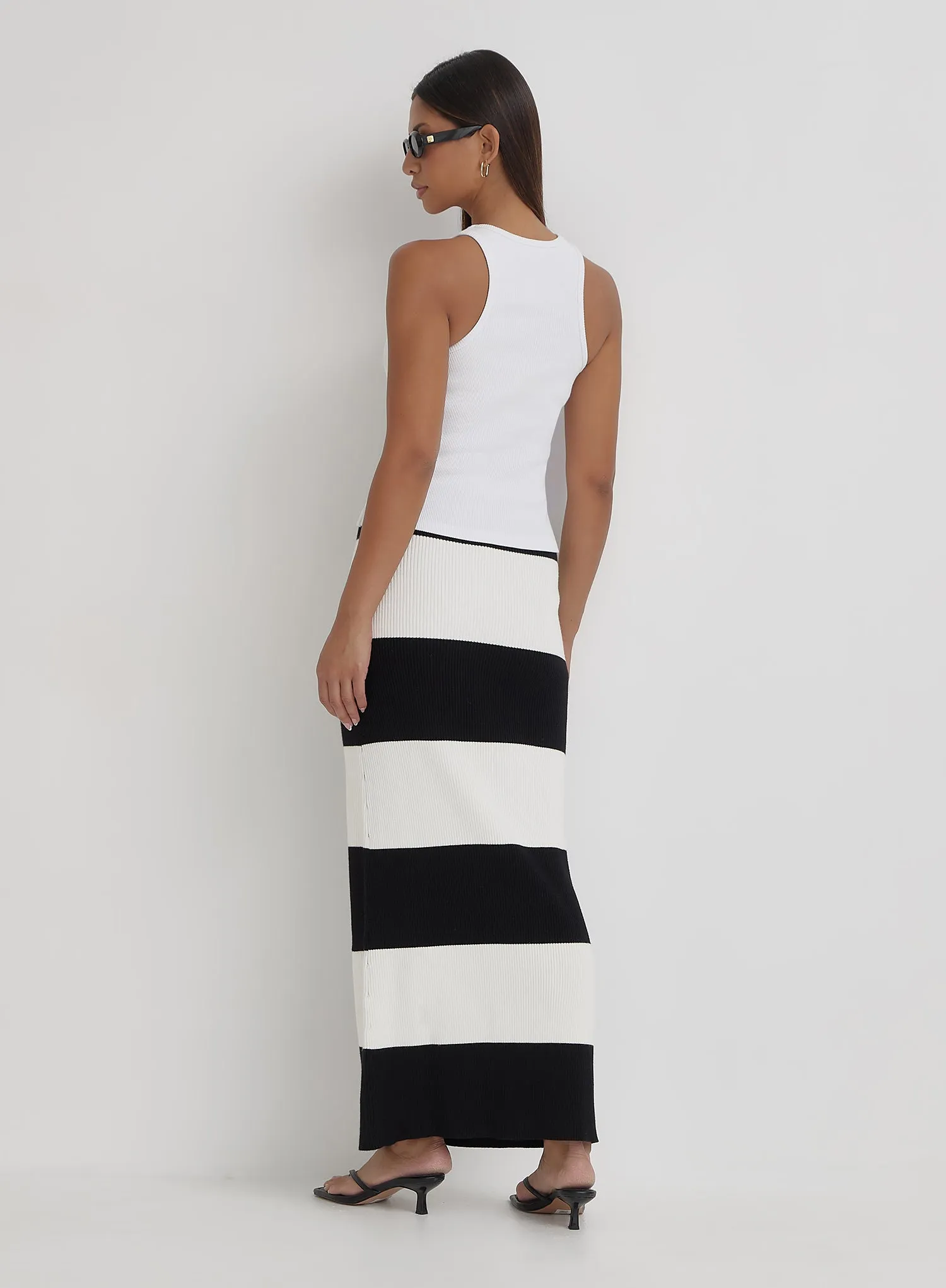 Black And Cream Stripe Knitted Maxi Skirt- Jacqueline