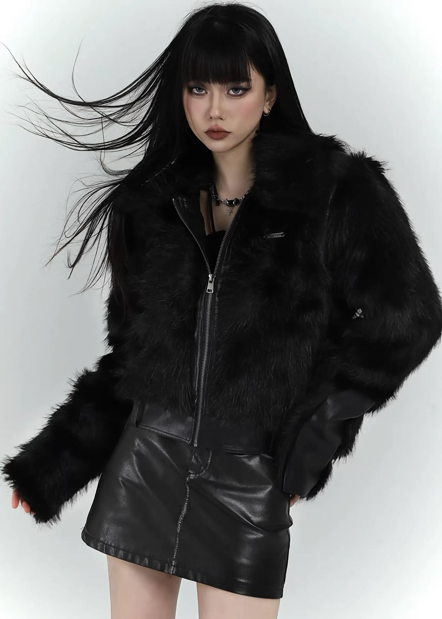 Black Faux Fur Bomber Jacket