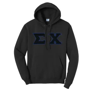 Black Hoodie with Black Sewn On Letters