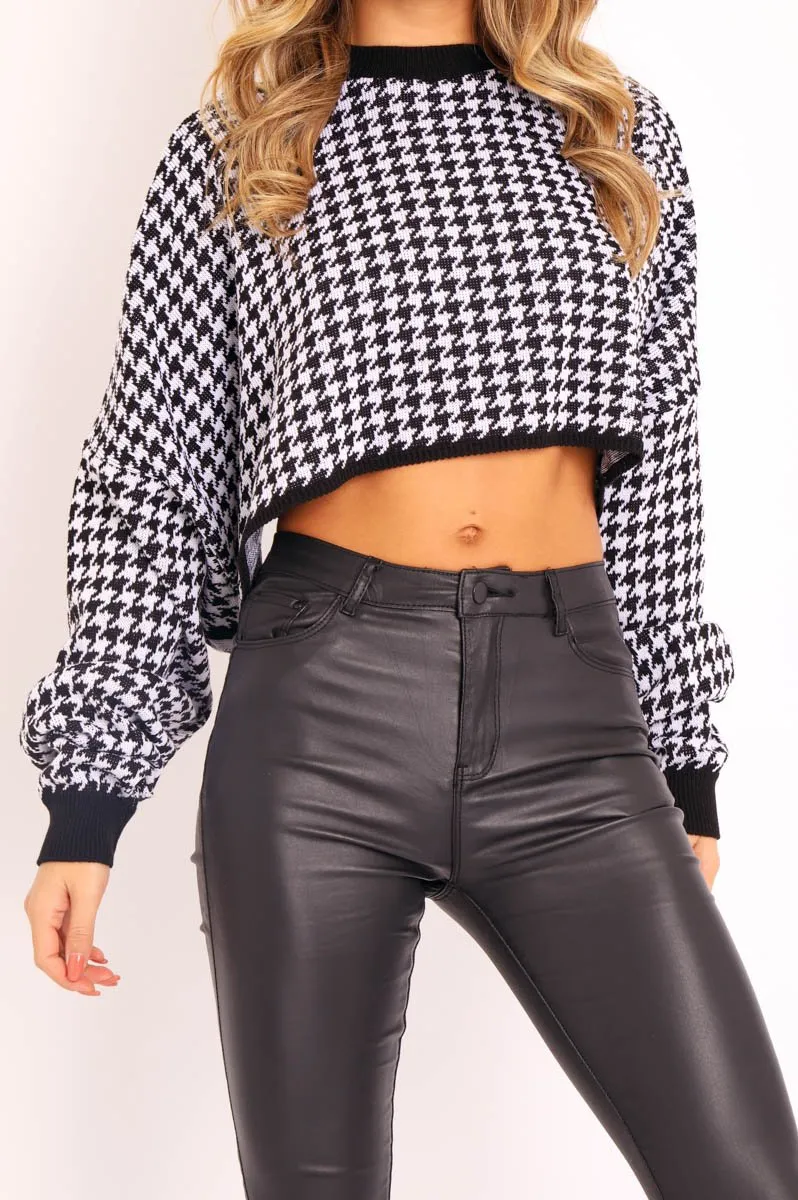 Black Hounds-Tooth Cropped Batwing Jumper - Lizy