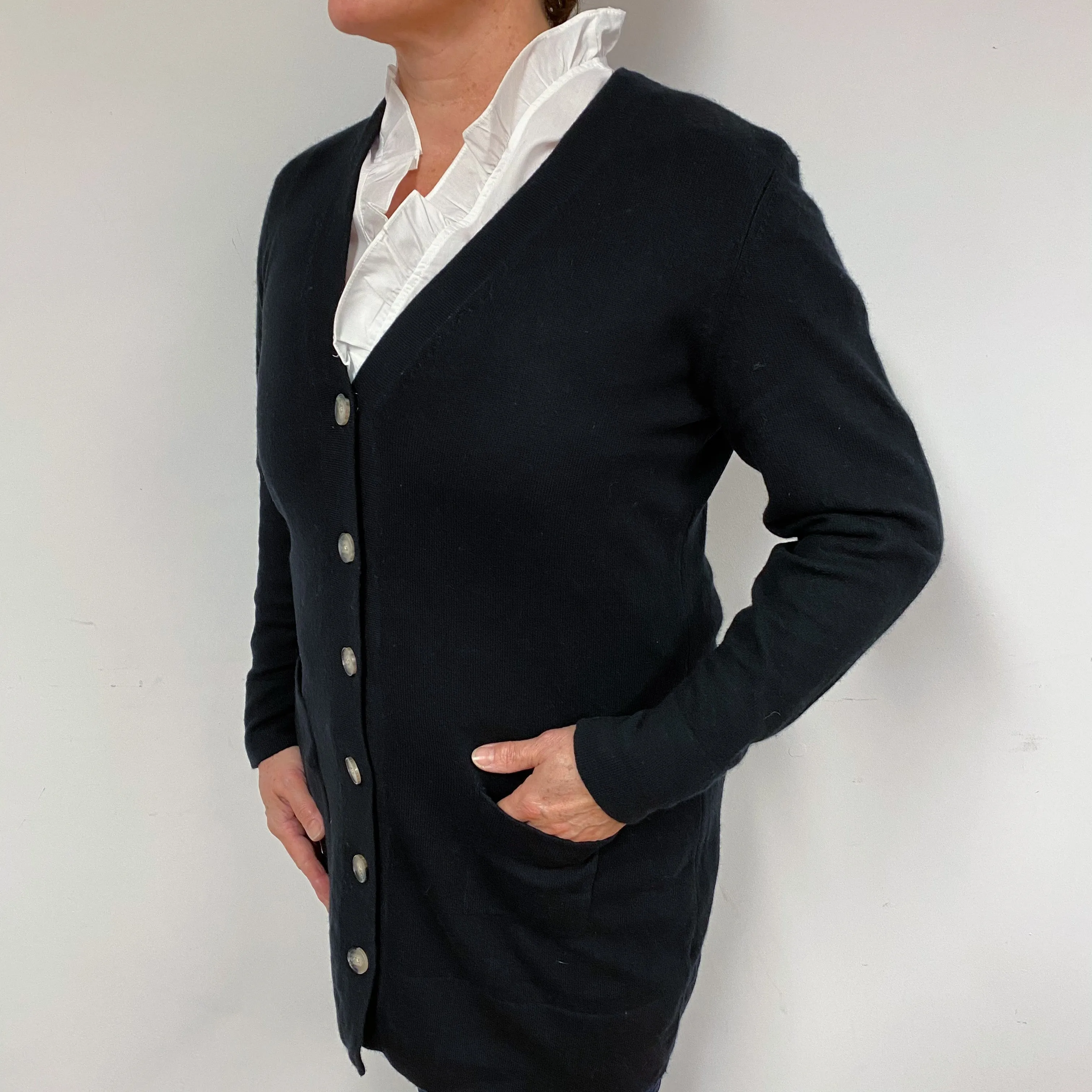 Black Longline Cashmere V-Neck Cardigan Large