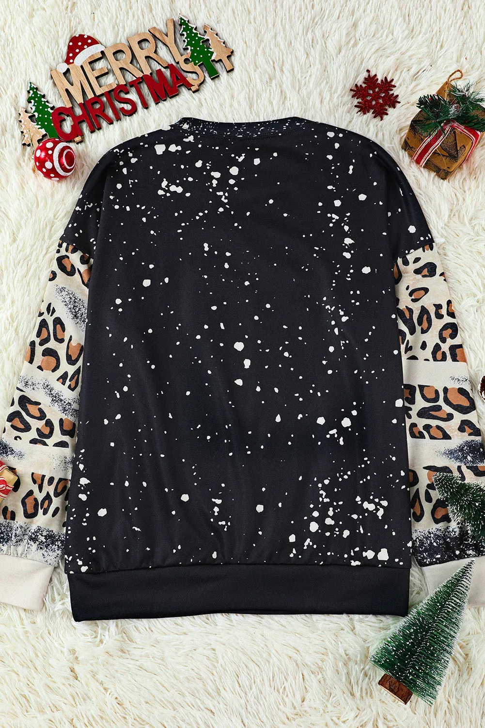 Black Merry Christmas Buffalo Leopard Tie Dye Graphic Sweatshirt