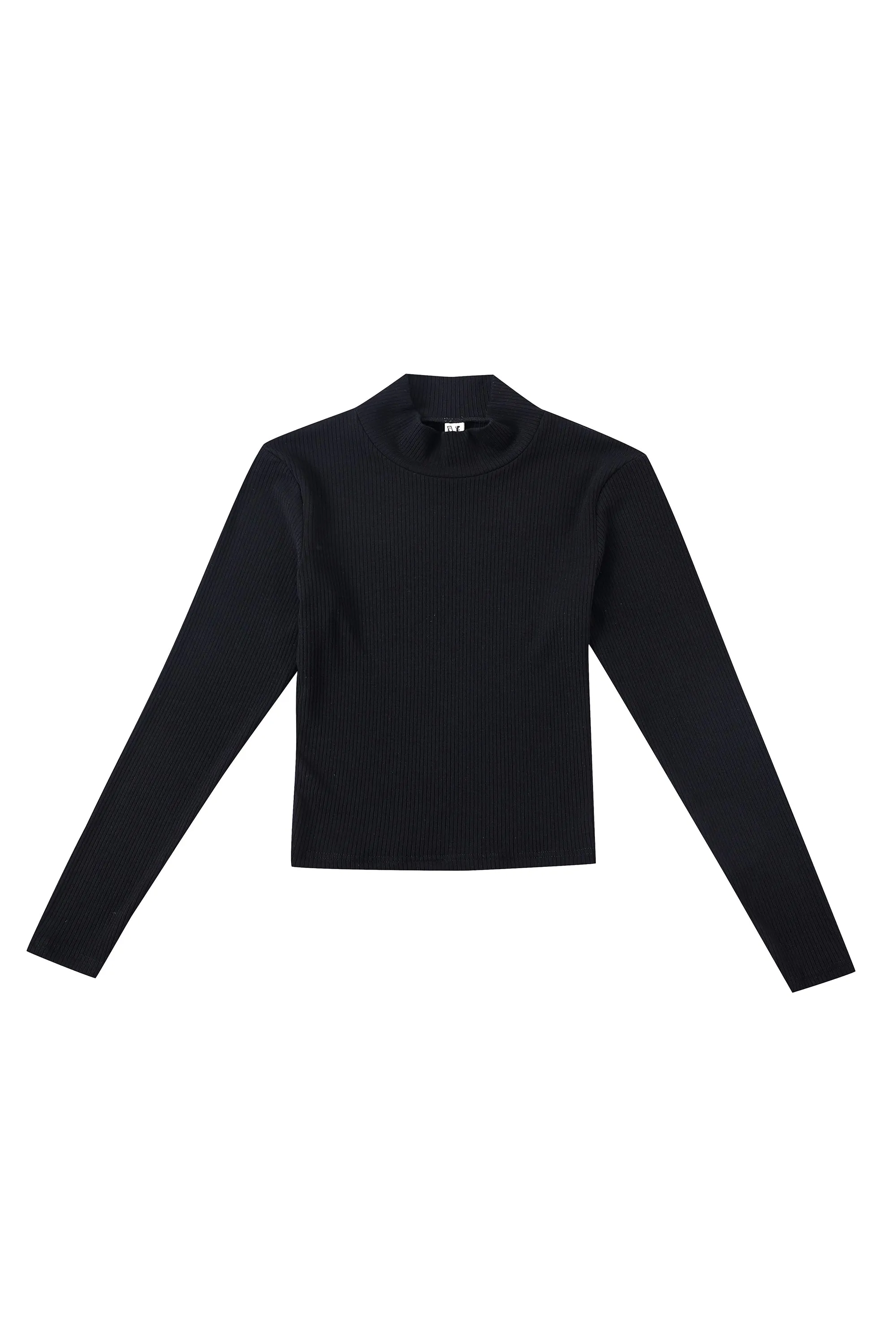 Black Mock Neck Tencel Rib Long Sleeve Top