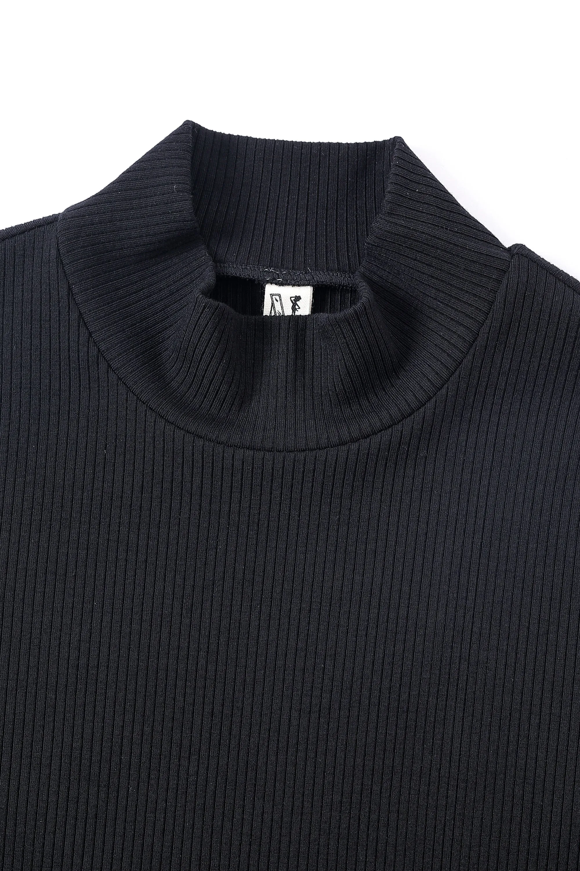 Black Mock Neck Tencel Rib Long Sleeve Top