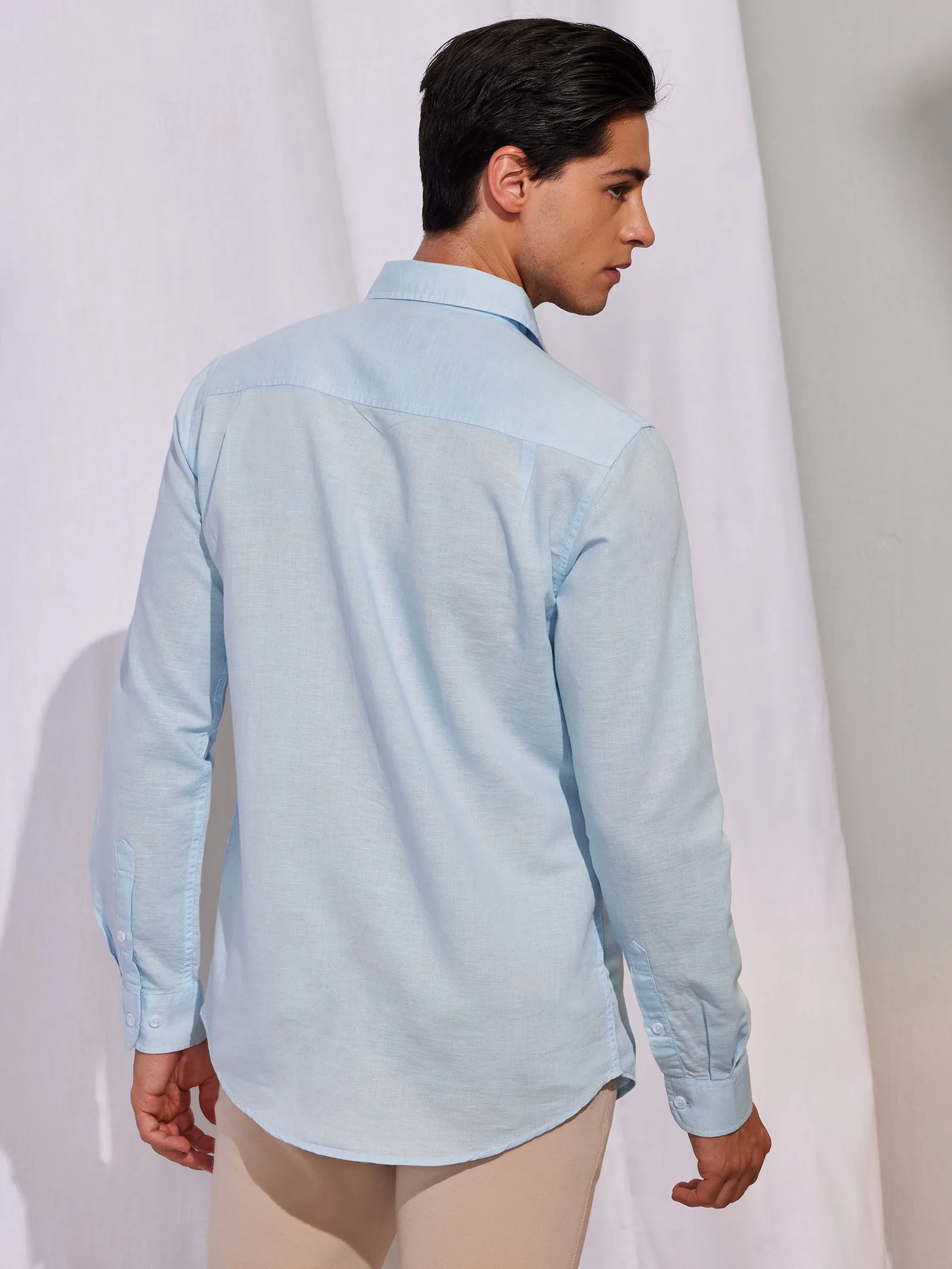 Blue Linen Cargo Shirt