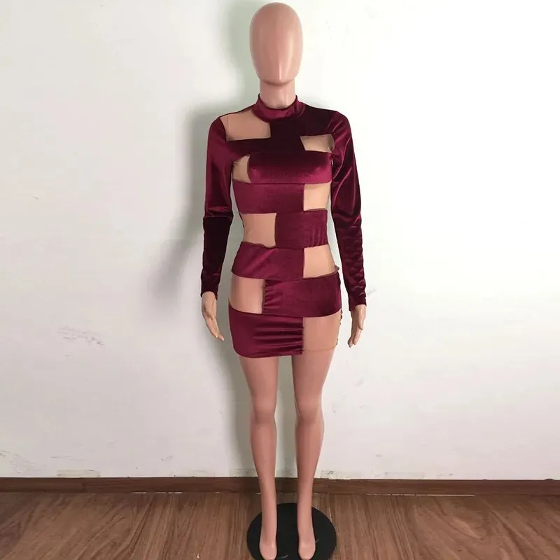 Bodycon Dress Long Sleeve Patchwork*