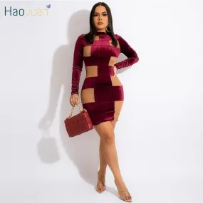 Bodycon Dress Long Sleeve Patchwork*