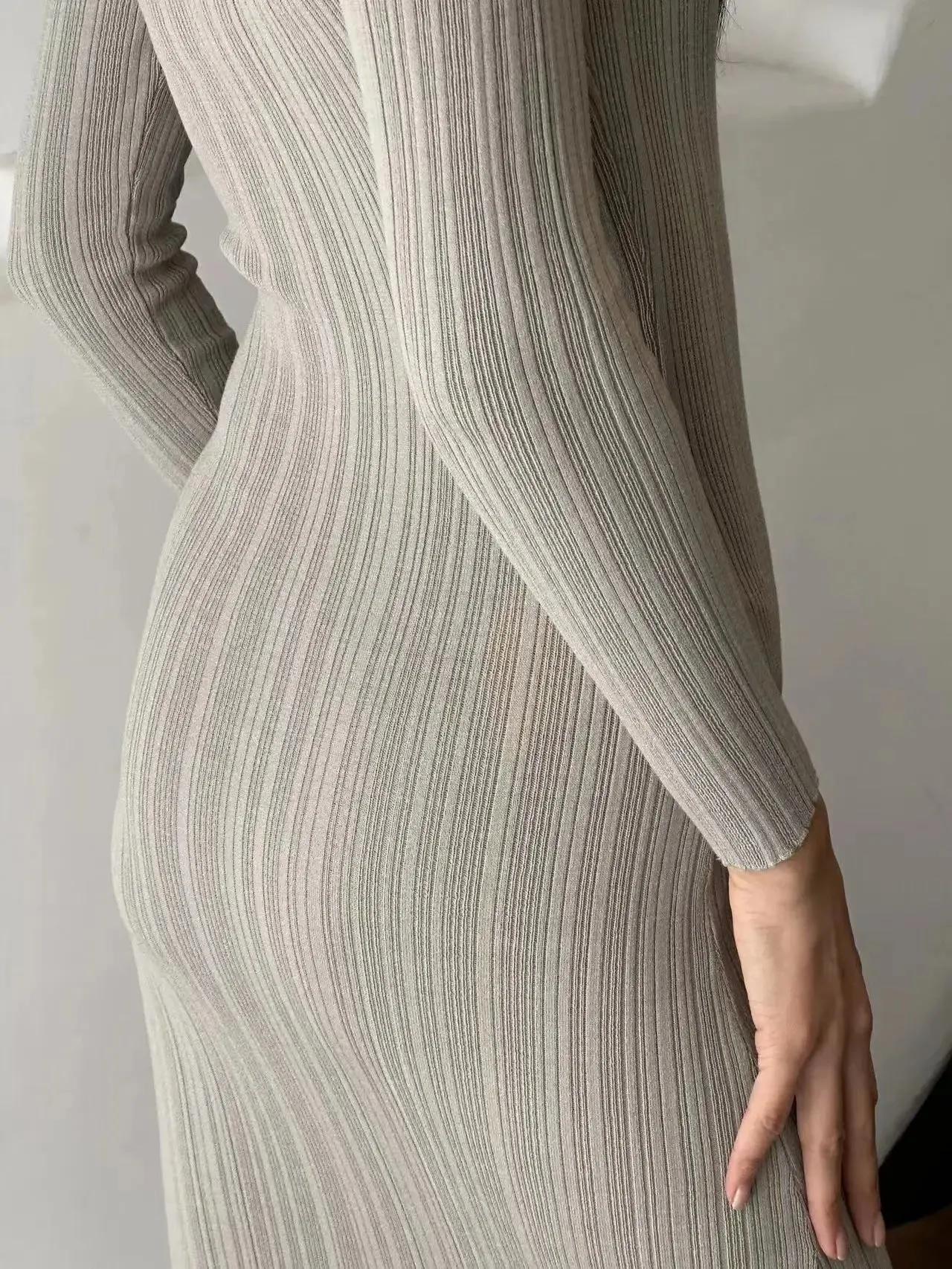 Bodycon Knitted 2024 Casual Long Sweater Pullover Fashion Slim Solid Spring Maxi Elegant Dress