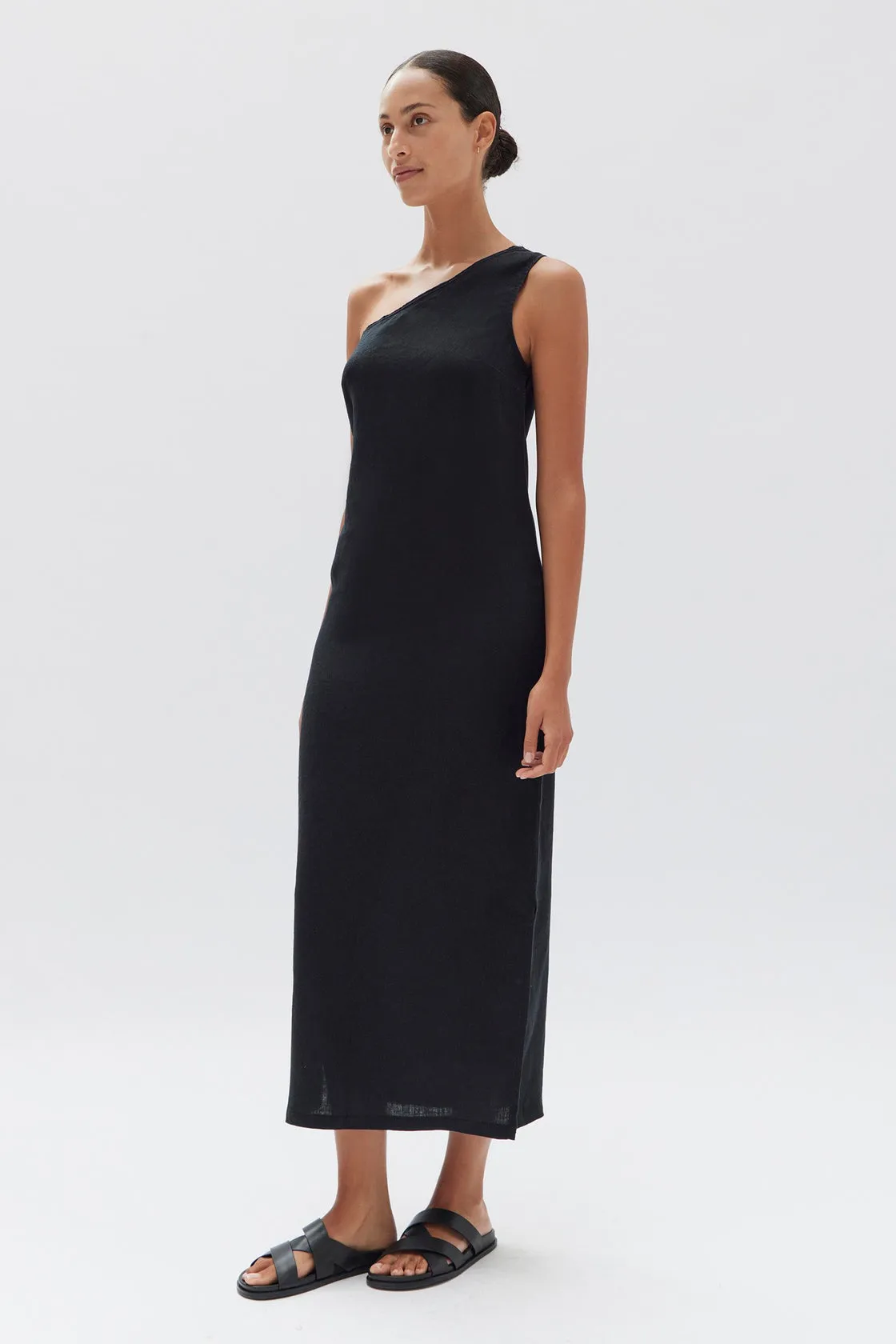 Bonnie Black Linen One Shoulder Maxi Dress