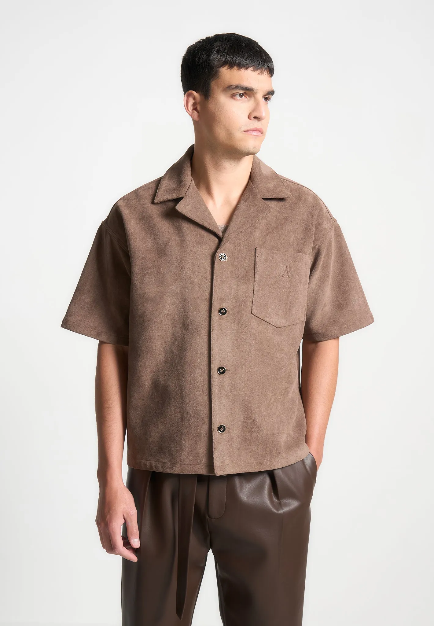 Boxy Suede Shirt - Brown