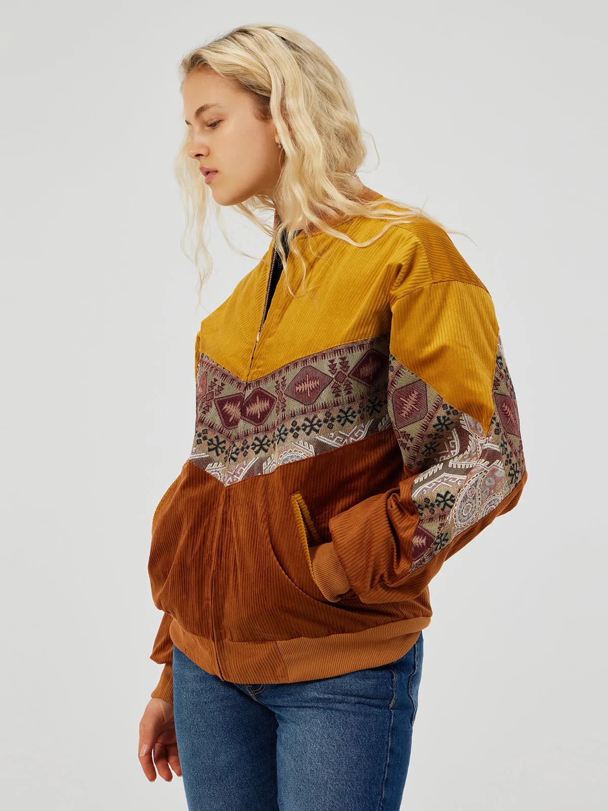 BROWN & YELLOW UNISEX BOMBER JACKET S