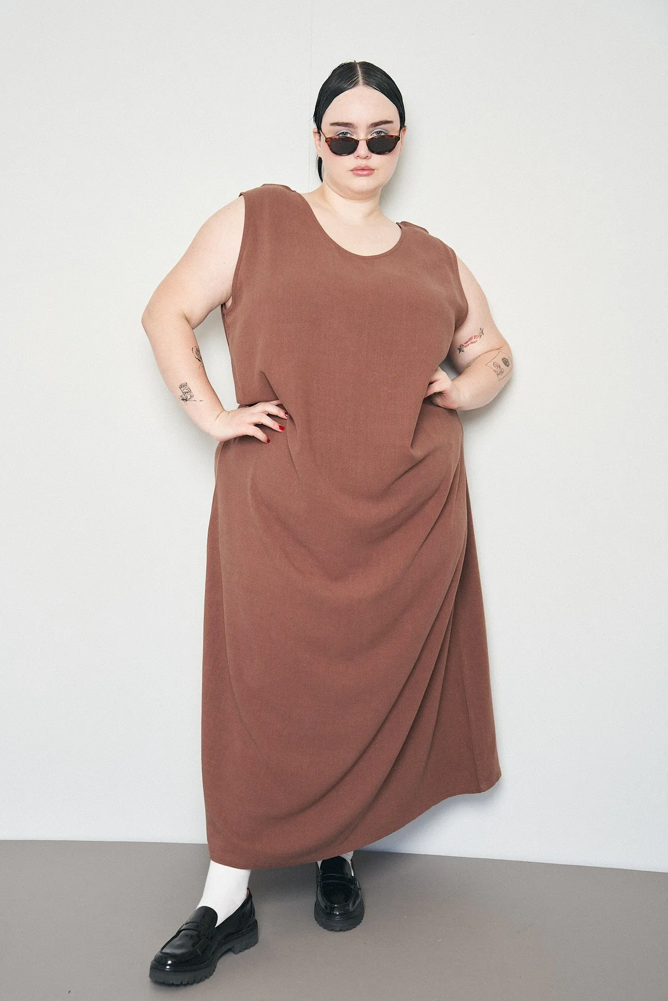 Brown Linen Shift Long Dress