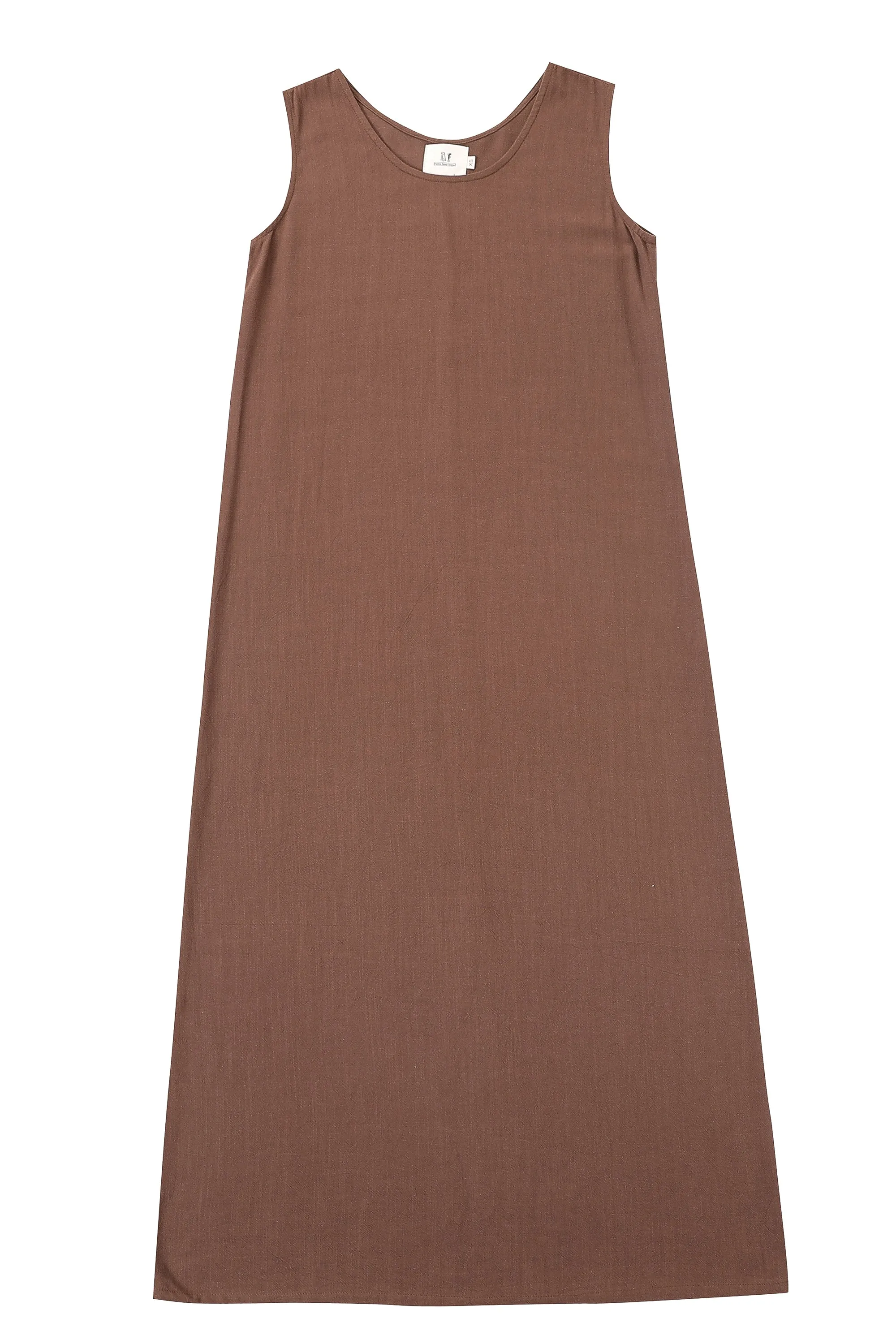 Brown Linen Shift Long Dress