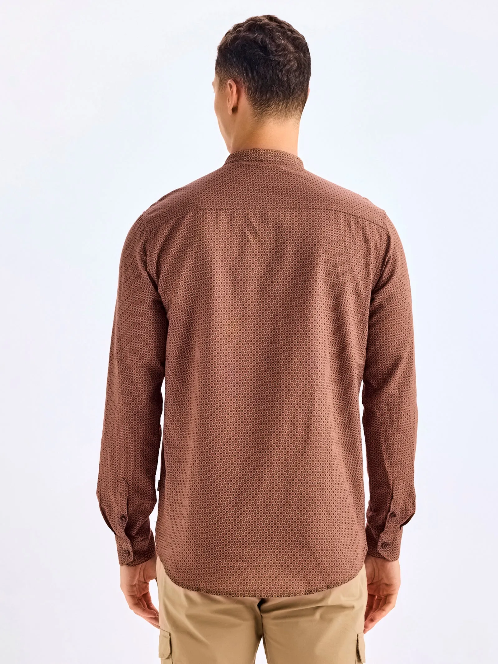 Brown Printed Linen Kurta