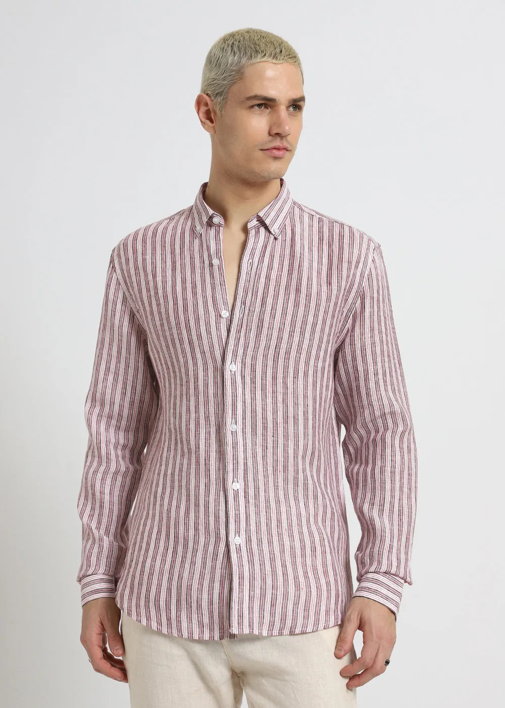 Brown Stripe Pure Irish Linen Shirt